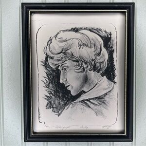 Vintage Limited Edition Lithograph Portrait “Sandy” Artist Schmidt 1966 Art VTG